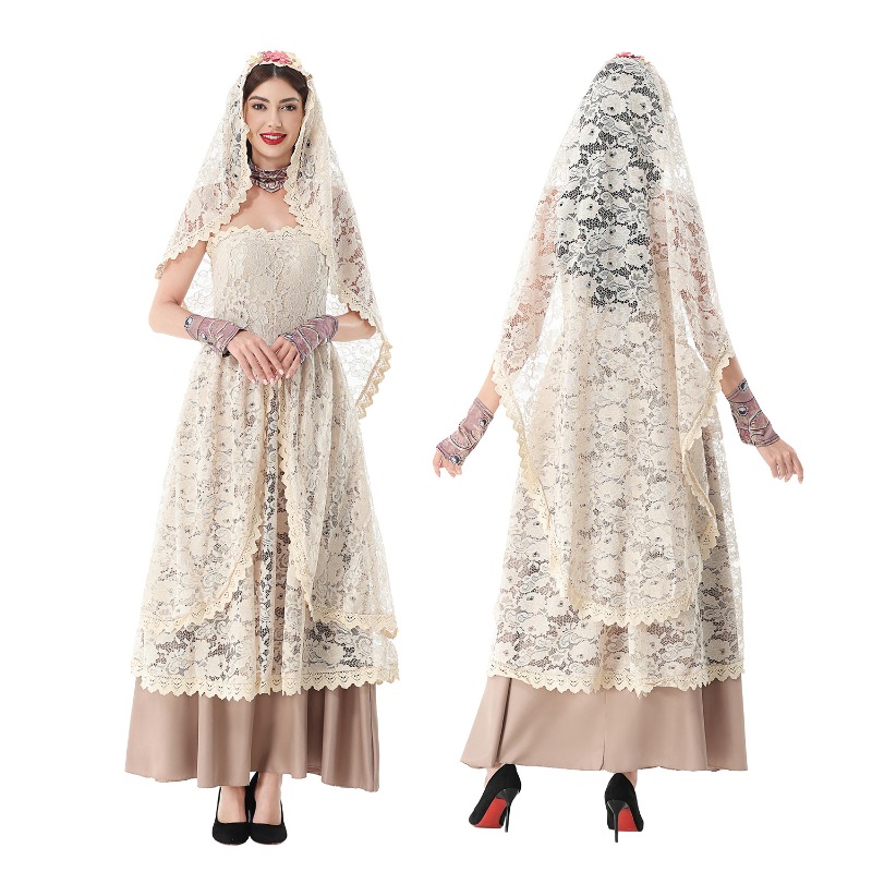 Halloween Costume Adult - Women Vintage Lace Maxi Dress with