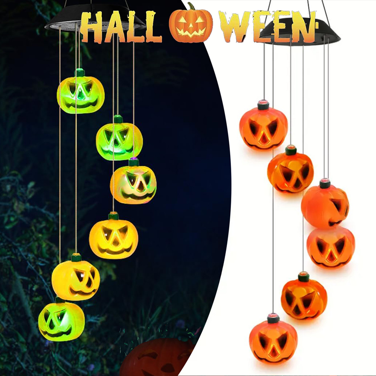 Halloween Pumpkin Decor Led - Solar-Powered Halloween Pumpkin Wind Chimes with