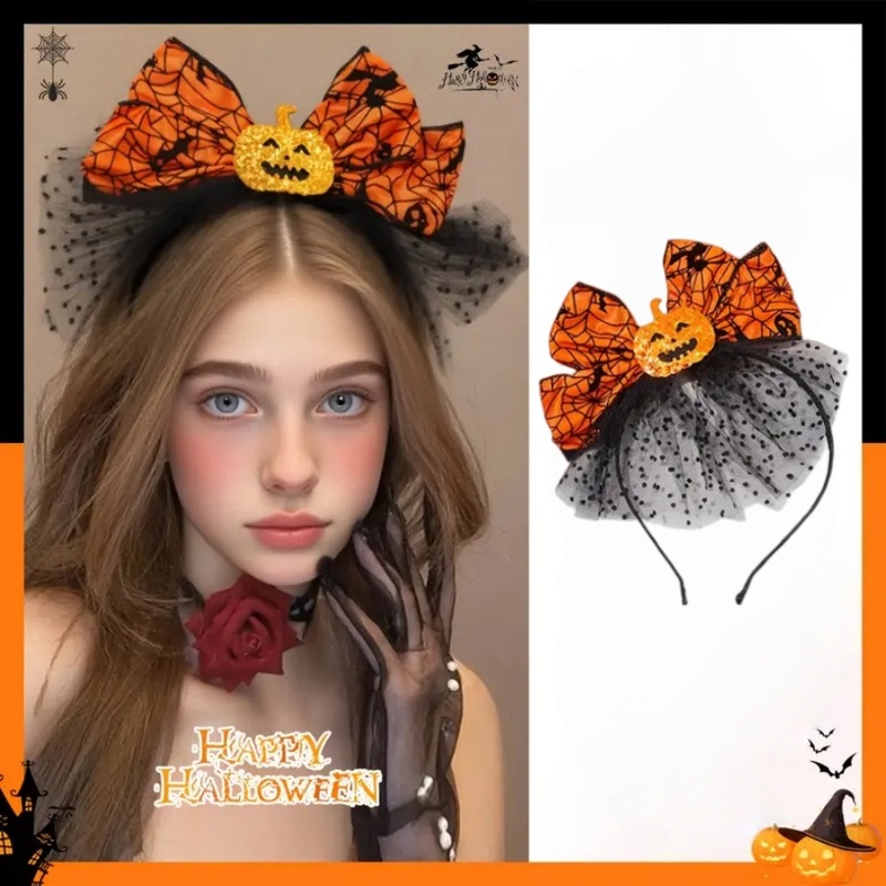 1pc Halloween Pumpkin Bow Head - Spider Web Halloween Decoration ulasan dan harga