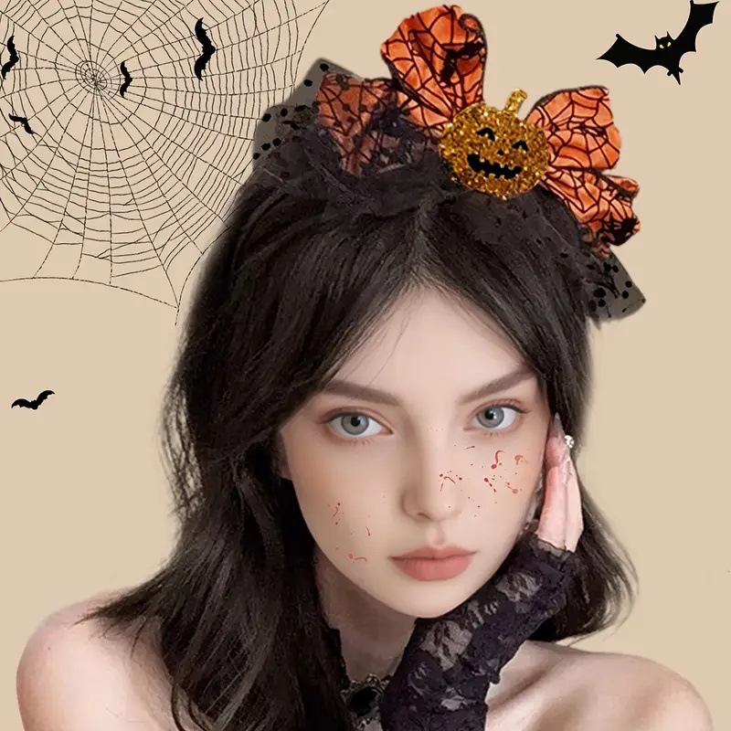 1pc Halloween Pumpkin Bow Head - Spider Web Halloween Decoration ulasan dan harga