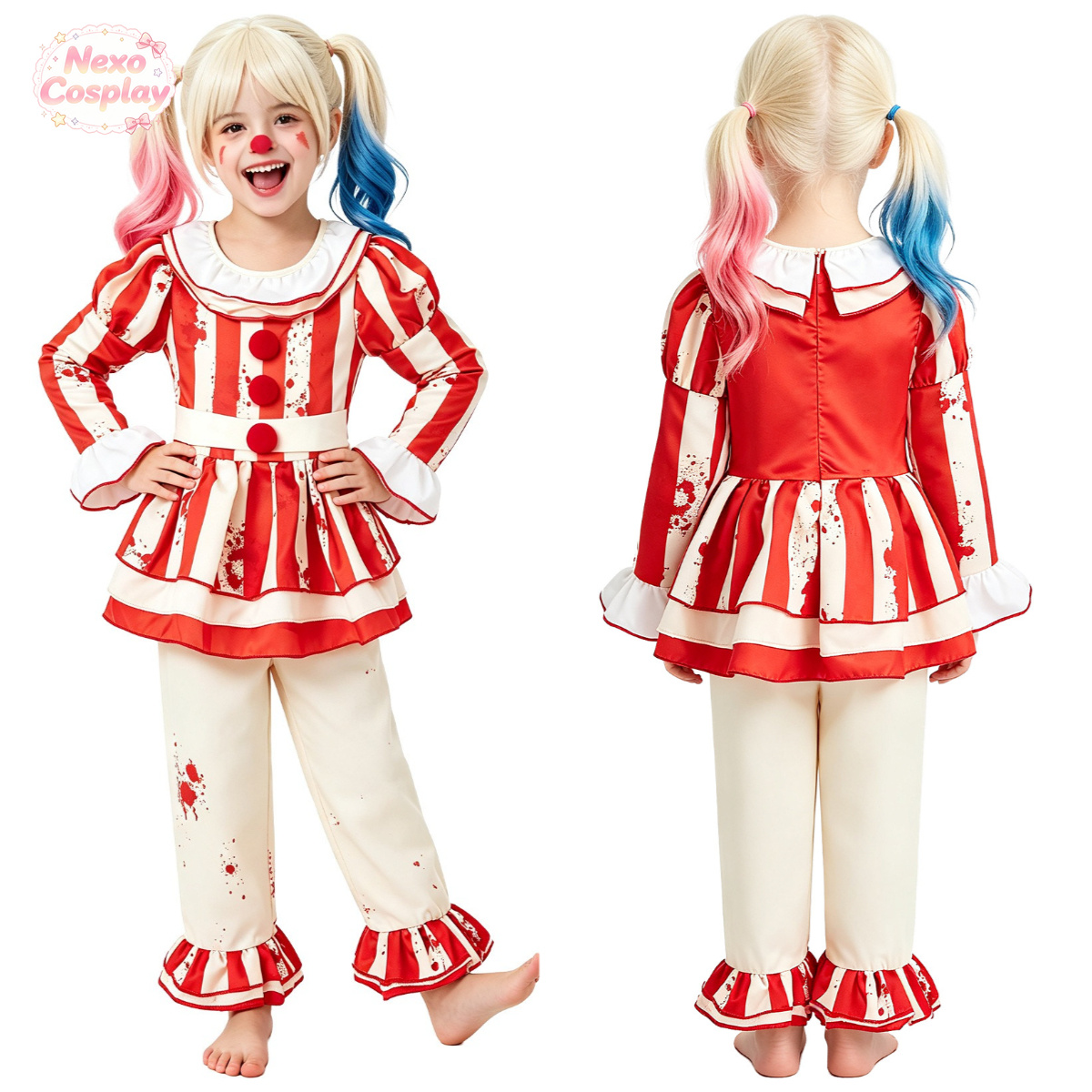 Kids Red White Striped Horror  - Halloween Costume Kids ulasan dan harga