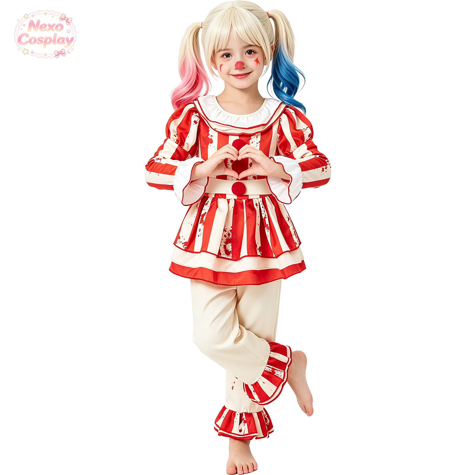 Kids Red White Striped Horror  - Halloween Costume Kids ulasan dan harga