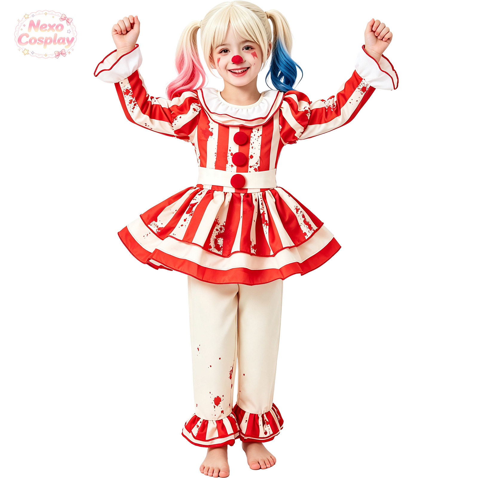 Kids Red White Striped Horror  - Halloween Costume Kids ulasan dan harga