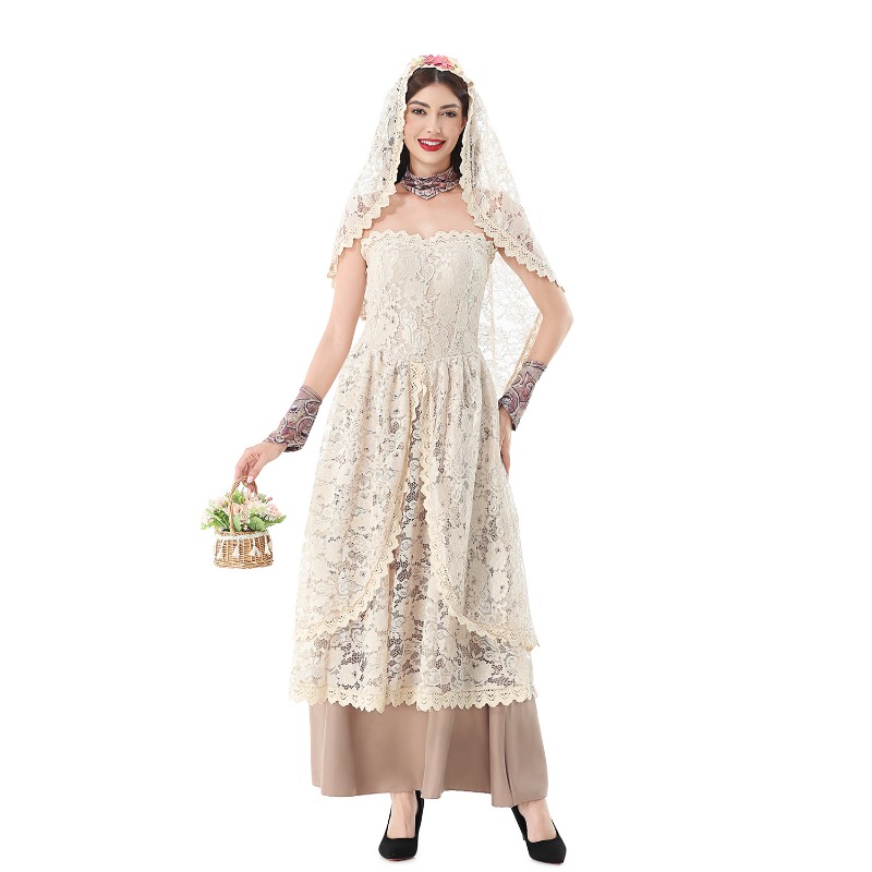 Women Vintage Lace Maxi Dress  - Halloween Costume Adult ulasan dan harga