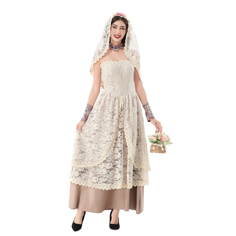 Women Vintage Lace Maxi Dress  - Halloween Costume Adult ulasan dan harga