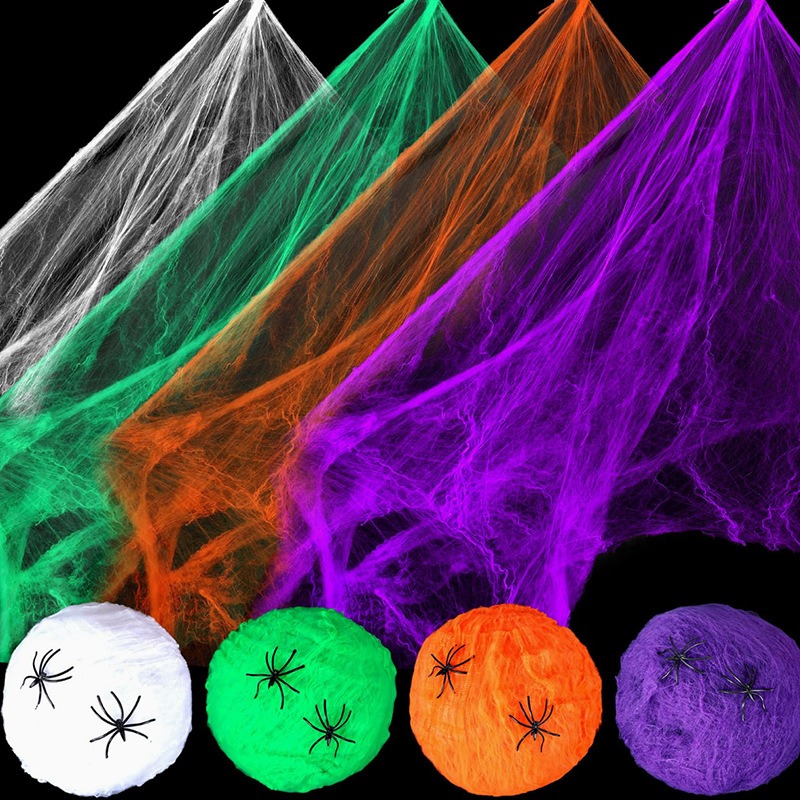 1Set DIY Stretchable Halloween - Spider Web Halloween Decoration ulasan dan harga