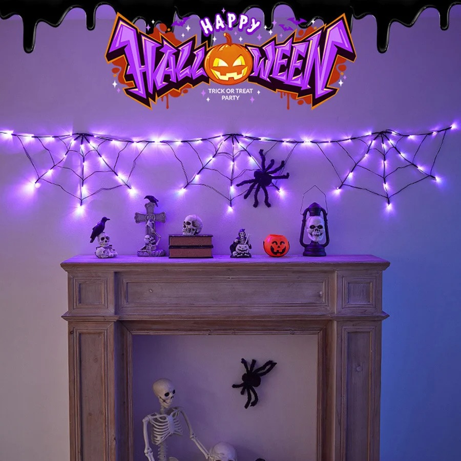 Halloween Spider Web String Li - Halloween Led String Lights Orange ulasan dan harga