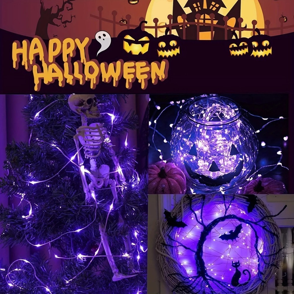 1PC 12M100LED Halloween Solar  - Halloween Led String Lights Orange ulasan dan harga