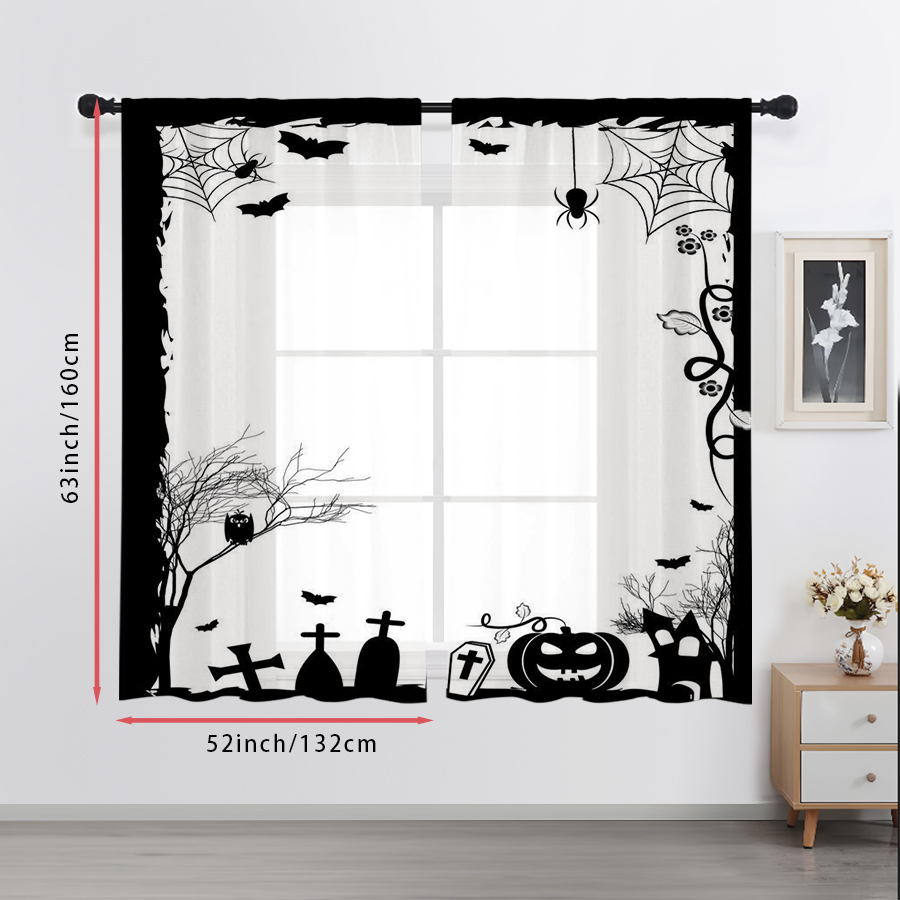 2PCS Digital Print Sheer Curta - Spider Web Halloween Decoration ulasan dan harga